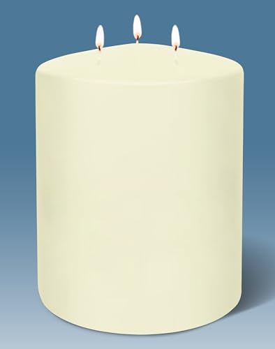 HYOOLA Ivory Three Wick Large Candle - 6 x 8 Inch - Unscented Big Pillar Candles - 188 Hour - European Made