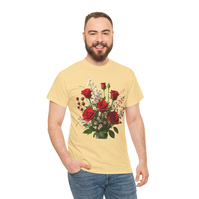 Wildflowers and Red Roses, Graphic T-Shirts for Women, Floral Shirt, Womens Short Sleeve, Ladies Graphic Tees #5130TTS