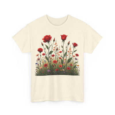 Wildflowers and Red Roses, Graphic T-Shirts for Women, Floral Shirt, Womens Short Sleeve, Ladies Graphic Tees #5032TTS