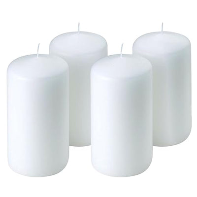 Unscented Pillar Candles - Set of 4 White Pillar Candles Made with Paraffin Wax & Cotton Wick - 3x6 Slow Burning Candles for Emergency, Weddings & Table Centerpieces - Large Pillar Candles by PARNOO