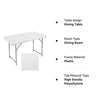 FORUP Folding Utility Table, 4ft Fold-in-Half Portable Plastic Picnic Party Dining Camp Table