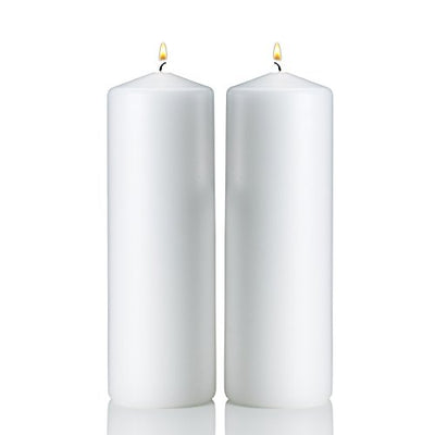 White Pillar Candles - Set of 2 Unscented Candles - 9 inch Tall, 3 inch Thick - 90 Hour Clean Burn Time