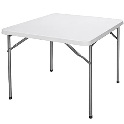 ZenStyle 3 ft Indoor Outdoor Heavy Duty Portable Plastic Folding Table, Square Card/ Utility Game Table for Puzzles Crafting Picnic Camping Dining Party, White