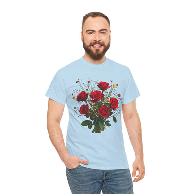 Wildflowers and Red Roses, Graphic T-Shirts for Women, Floral Shirt, Womens Short Sleeve, Ladies Graphic Tees #5131TTS
