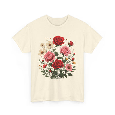 Wildflowers and Pink & Red Roses, Graphic T-Shirts for Women, Floral Shirt, Womens Short Sleeve, Ladies Graphic Tees #5134TTS