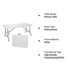 ZenStyle 6 ft Indoor Outdoor Heavy Duty Plastic Folding Table Portable Picnic Table Fold-in-Half Utility Table w/Handle and Steel Legs for Camping, Dining, Party, 71 x 27 Inch, White