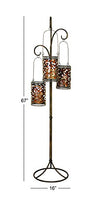 Deco 79 Metal Perforated Moroccan Design 3 Hanging Holder Candle Lantern with Scrollwork Stand, 16" x 16" x 67", Brass