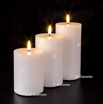 Eywamage White Flat Top Flameless Pillar Candles with Remote, Flickering Real Wax LED Battery Candles Φ 3" H 4" 5" 6"