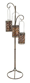 Deco 79 Metal Perforated Moroccan Design 3 Hanging Holder Candle Lantern with Scrollwork Stand, 16" x 16" x 67", Brass