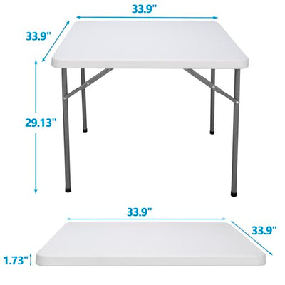 ZenStyle 3 ft Indoor Outdoor Heavy Duty Portable Plastic Folding Table, Square Card/ Utility Game Table for Puzzles Crafting Picnic Camping Dining Party, White