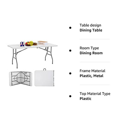 FDW Folding Half Portable Foldable Table for Parties Backyard Events (White, 6 FT 70 * 29) (White, 6 FT)