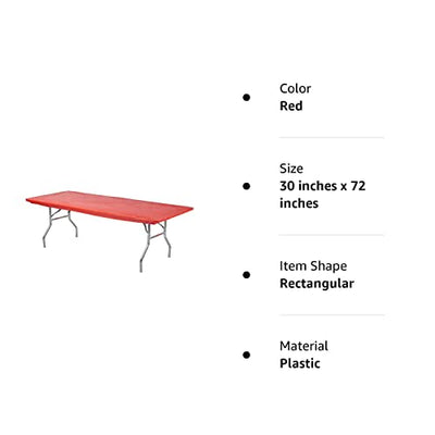 Kwik-Covers 6' Rectangle Plastic Table Covers 30" x 72", Bundle of 5 (Red)