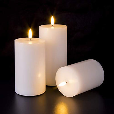 Eywamage White Flat Top Flameless Pillar Candles with Remote, Flickering Real Wax LED Battery Candles Φ 3" H 4" 5" 6"