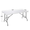 ZenStyle 6 ft Indoor Outdoor Heavy Duty Plastic Folding Table Portable Picnic Table Fold-in-Half Utility Table w/Handle and Steel Legs for Camping, Dining, Party, 71 x 27 Inch, White