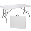 ZenStyle 6 ft Indoor Outdoor Heavy Duty Plastic Folding Table Portable Picnic Table Fold-in-Half Utility Table w/Handle and Steel Legs for Camping, Dining, Party, 71 x 27 Inch, White