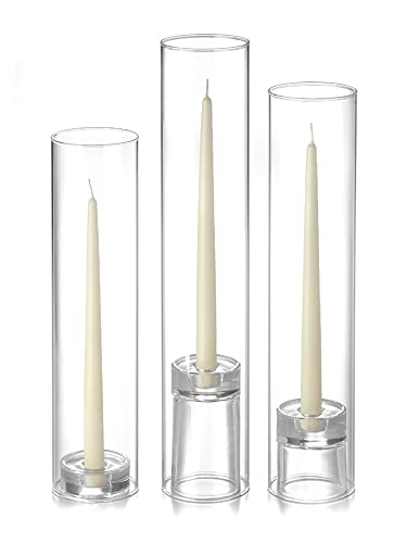 Yummi Set of 12 Taper Candles, Chimney and Taper Holders - Ivory
