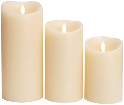 Luminara Flameless Pillar Candle (3.5"x5")- Moving Flame LED Battery Operated Lights with Unscented Real Wax - Scalloped Top - Remote Sold Separately (Ivory)