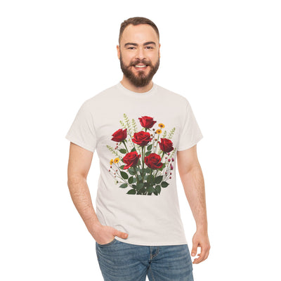 Wildflowers and Red Roses, Graphic T-Shirts for Women, Floral Shirt, Womens Short Sleeve, Ladies Graphic Tees #5128TTS