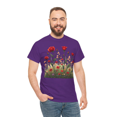 Wildflowers and Red Roses, Graphic T-Shirts for Women, Floral Shirt, Womens Short Sleeve, Ladies Graphic Tees #5032TTS