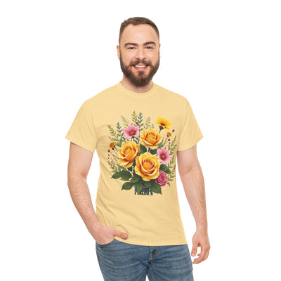 Wildflowers and Yellow Roses, Graphic T-Shirts for Women, Floral Shirt, Womens Short Sleeve, Ladies Graphic Tees #5135TTS