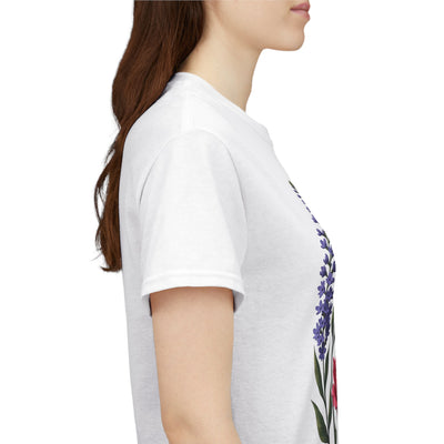 Wildflowers and Pink/Violet Roses, Graphic T-Shirts for Women, Floral Shirt, Womens Short Sleeve, Ladies Graphic Tees #5100TTS