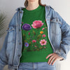Wildflowers and Pink/Violet Roses, Graphic T-Shirts for Women, Floral Shirt, Womens Short Sleeve, Ladies Graphic Tees #5101TTS