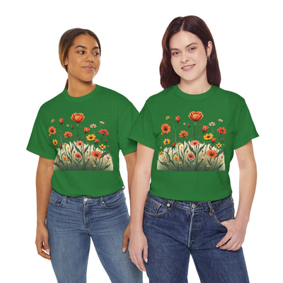 Wildflowers and Orange Roses, Graphic T-Shirts for Women, Floral Shirt, Womens Short Sleeve, Ladies Graphic Tees #5047TTS