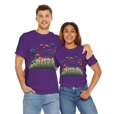 Wildflowers and Blue Roses, Graphic T-Shirts for Women, Floral Shirt, Womens Short Sleeve, Ladies Graphic Tees #5050TTS