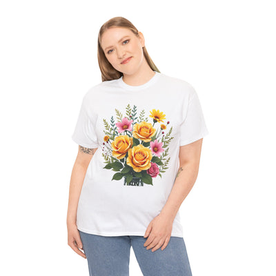 Wildflowers and Yellow Roses, Graphic T-Shirts for Women, Floral Shirt, Womens Short Sleeve, Ladies Graphic Tees #5135TTS