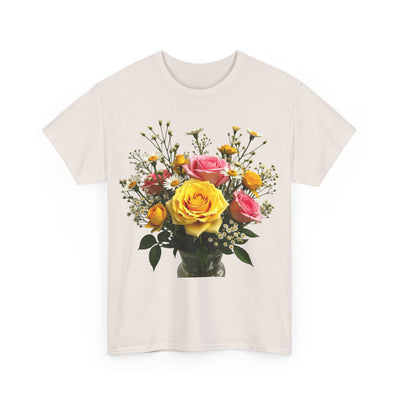 Wildflowers and Pink & Yellow Roses, Graphic T-Shirts for Women, Floral Shirt, Womens Short Sleeve, Ladies Graphic Tees #5143TTS