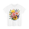 Wildflowers and Pink & Yellow Roses, Graphic T-Shirts for Women, Floral Shirt, Womens Short Sleeve, Ladies Graphic Tees #5145TTS