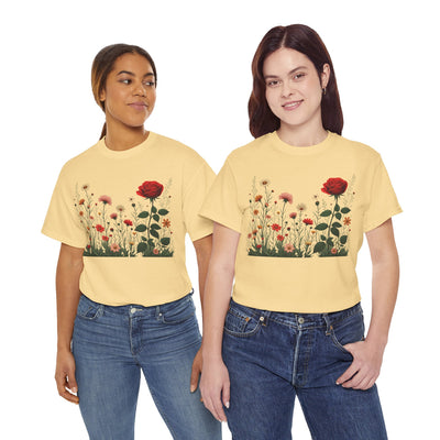 Wildflowers and a Red Rose, Graphic T-Shirts for Women, Floral Shirt, Womens Short Sleeve, Ladies Graphic Tees #5008TTS
