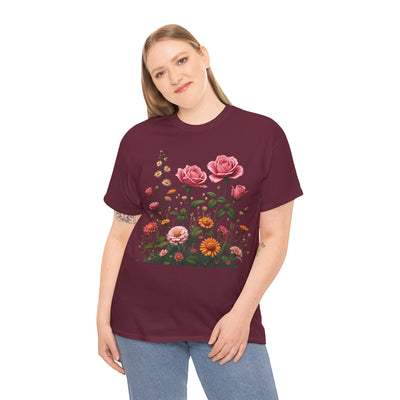 Wildflowers and Pink Roses, Graphic T-Shirts for Women, Floral Shirt, Womens Short Sleeve, Ladies Graphic Tees #5013TTS