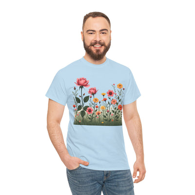 Wildflowers and Pink Roses, Graphic T-Shirts for Women, Floral Shirt, Womens Short Sleeve, Ladies Graphic Tees #5020TTS