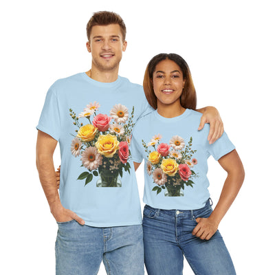 Wildflowers and Pink & Yellow Roses, Graphic T-Shirts for Women, Floral Shirt, Womens Short Sleeve, Ladies Graphic Tees #5136TTS
