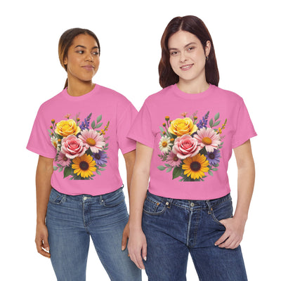 Wildflowers and Pink & Yellow Roses, Graphic T-Shirts for Women, Floral Shirt, Womens Short Sleeve, Ladies Graphic Tees #5145TTS