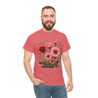Wildflowers and Pink & Red Roses, Graphic T-Shirts for Women, Floral Shirt, Womens Short Sleeve, Ladies Graphic Tees #5133TTS