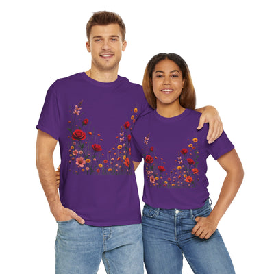 Wildflowers and Red Roses, Graphic T-Shirts for Women, Floral Shirt, Womens Short Sleeve, Ladies Graphic Tees #5033TTS
