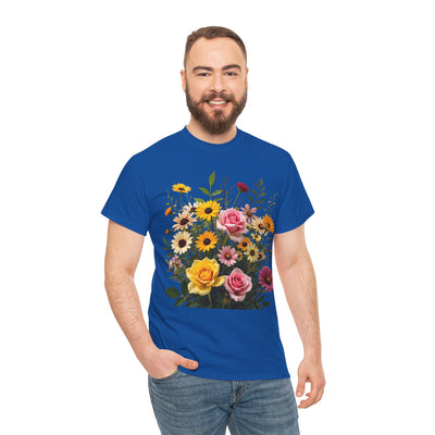 Wildflowers and Pink & Yellow Roses, Graphic T-Shirts for Women, Floral Shirt, Womens Short Sleeve, Ladies Graphic Tees #5150TTS