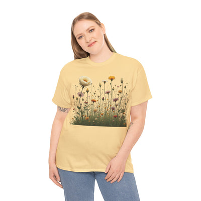 Wildflowers and White Roses, Graphic T-Shirts for Women, Floral Shirt, Womens Short Sleeve, Ladies Graphic Tees #5041TTS