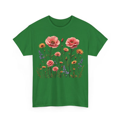 Wildflowers and Pink Roses, Graphic T-Shirts for Women, Floral Shirt, Womens Short Sleeve, Ladies Graphic Tees #5015TTS