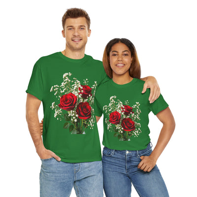 Wildflowers and Red Roses, Graphic T-Shirts for Women, Floral Shirt, Womens Short Sleeve, Ladies Graphic Tees #5127TTS