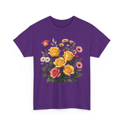 Wildflowers and Pink & Yellow Roses, Graphic T-Shirts for Women, Floral Shirt, Womens Short Sleeve, Ladies Graphic Tees #5137TTS