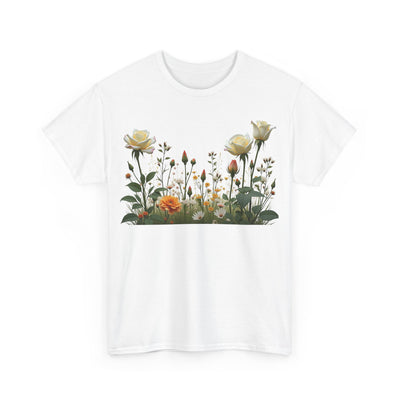 Wildflowers and White Roses, Graphic T-Shirts for Women, Floral Shirt, Womens Short Sleeve, Ladies Graphic Tees #5039TTS