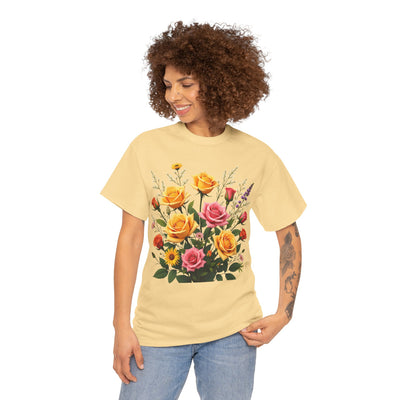 Wildflowers and Pink & Yellow Roses, Graphic T-Shirts for Women, Floral Shirt, Womens Short Sleeve, Ladies Graphic Tees #5142TTS