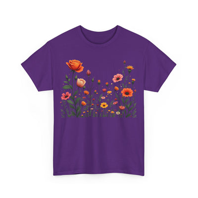 Wildflowers and Orange Roses, Graphic T-Shirts for Women, Floral Shirt, Womens Short Sleeve, Ladies Graphic Tees #5042TTS
