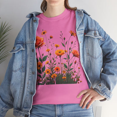 Wildflowers and Orange Roses, Graphic T-Shirts for Women, Floral Shirt, Womens Short Sleeve, Ladies Graphic Tees #5046TTS