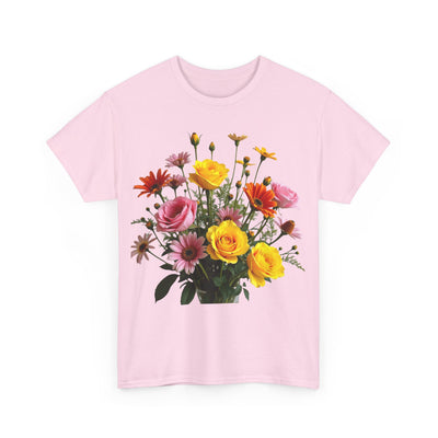 Wildflowers and Pink & Yellow Roses, Graphic T-Shirts for Women, Floral Shirt, Womens Short Sleeve, Ladies Graphic Tees #5138TTS