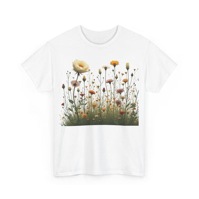 Wildflowers and White Roses, Graphic T-Shirts for Women, Floral Shirt, Womens Short Sleeve, Ladies Graphic Tees #5041TTS