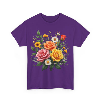 Wildflowers and Pink & Yellow Roses, Graphic T-Shirts for Women, Floral Shirt, Womens Short Sleeve, Ladies Graphic Tees #5144TTS